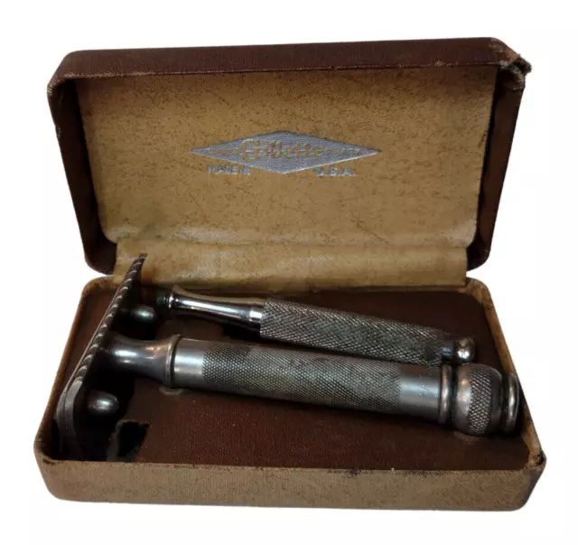 VTG 1940s Gillette Open Comb Silver Aristocrat  Safety Razor in Case