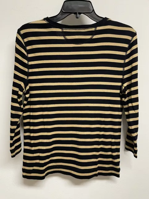 LRL LAUREN JEANS CO. Striped 3/4 Sleeve Lace-Up V-Neck Shirt Top, Women’s Size M 3