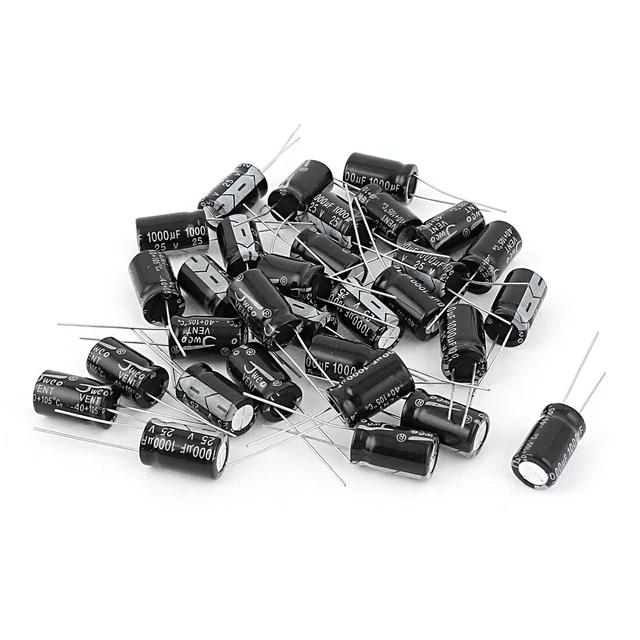 30Pcs 10x17mm Radial condensateur électrolytique cylindrique 105C 1000uF 25V