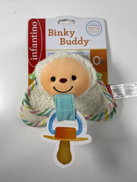 NEW Lamb Baby Infantino Binky Buddy Plush Pacifier Holder Strap Blanket Snuggle