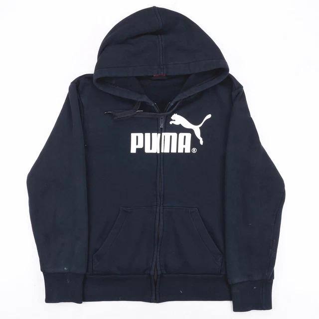 Felpa con cappuccio nera PUMA donna cerniera intera grande logo L