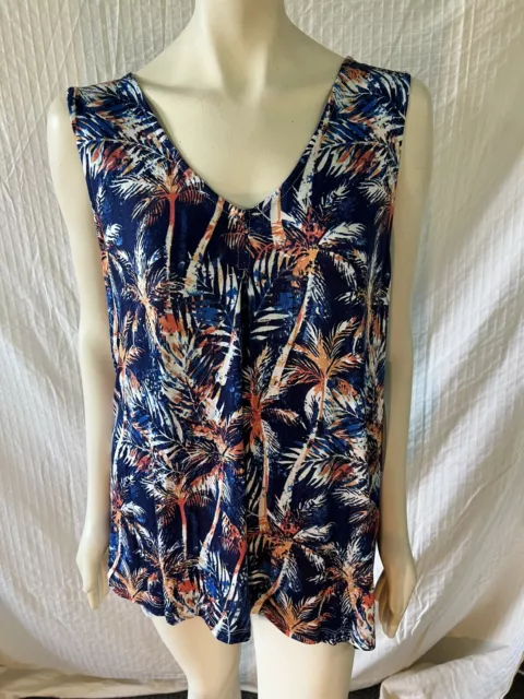 Palm Grove Sleeveless Soft Stretch Palm Tree V-neck Tank Top Shirt NWT 2X Plus