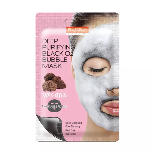 PUREDERM Deep Purifying Black O2 Bubble Mask Volcanic 20g * 3 PCS