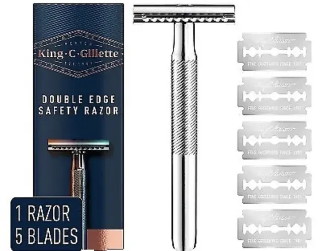 King C. Gillette Men's Double Edge Safety Razor + 5 Refill Blades New (other)
