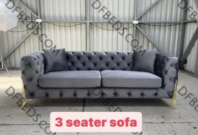 3 Seater sofa Chesterfield Couch Upholstered Velvet Plush