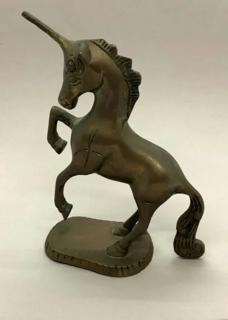Brass Unicorn Figurine Sculpture Mythological Rearing. Vintage Mid Century