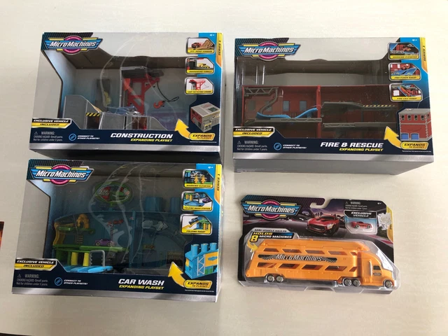 Lot MICRO MACHINES 3 EXPANDING PLAYSET + CAMION DE TRANSPORT NEUF sous blister