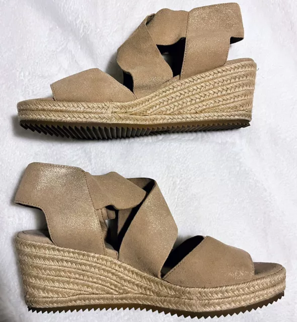 Light Gold Metallic Suede EILEEN FISHER ’Willow 3’ Wedge Espadrilles Sandals 10