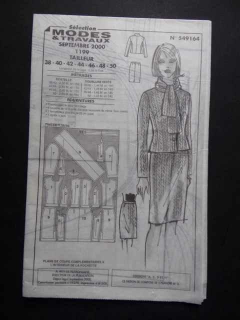 Patron De Couture Modes Et Travaux – Tailleur Pantalon Femme – Mars 1998 – Occasion