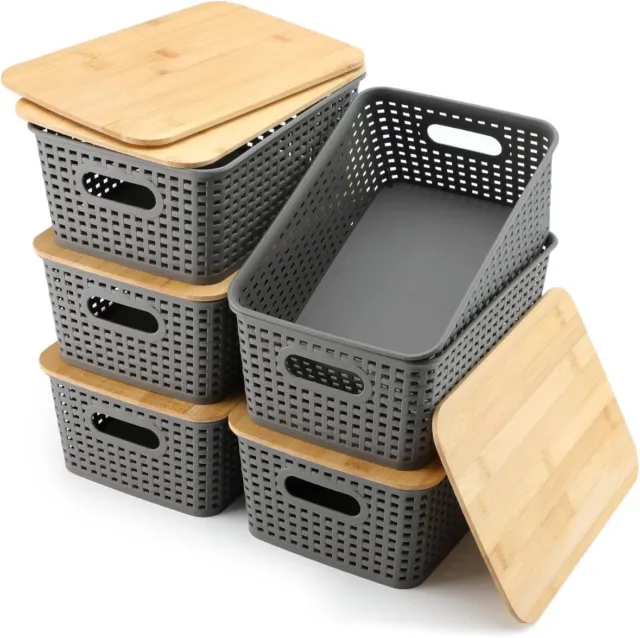 Plastic Storage Baskets Organizing Container Lidded Knit Storage Organizer Bins