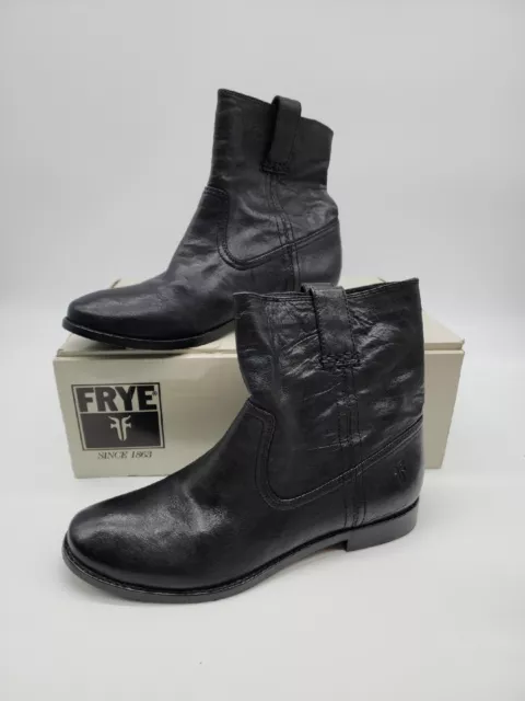 FRYE Women's Anna Shortie Flat Boot 8.5 Black Slouch Ankle Pull On Boots