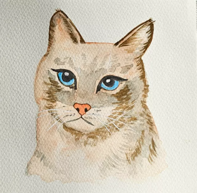 Cat Watercolor Painting - Original Animal Portrait for Your Wall Decor