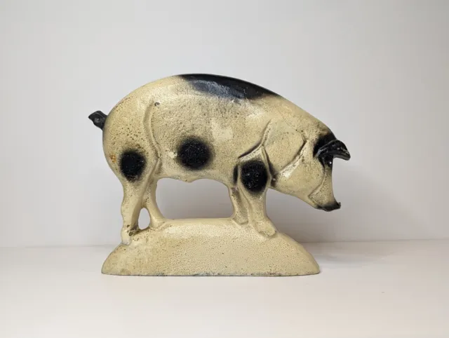 Vintage Pig Doorstop In Painted Cast Iron Large