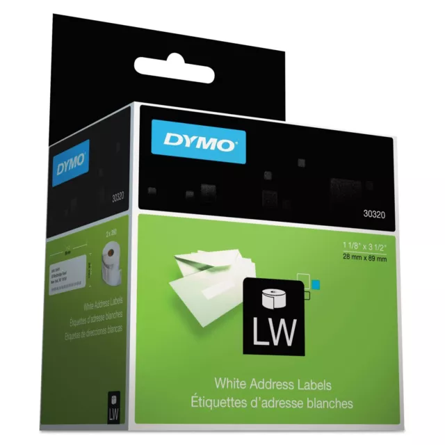 DYMO LW 30320 Authentic Address Labels, 1-1/8 x 3-1/2, 2 Rolls of 260