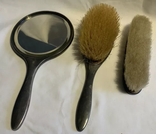 Antique Hair brush and mirror set hallmarked silver grooming set GORHAM 1910