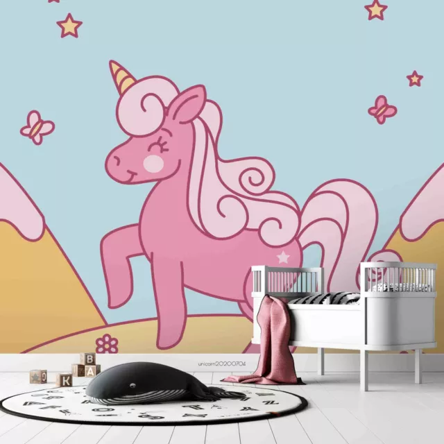 3D Cartoon Pink Unicorn Wallpaper Wall Mural Removable Self-adhesive 89