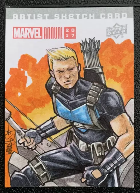2017 Marvel Annual Sketch Card 1/1 Leon Braojos Auto Hawkeye Clint Barton