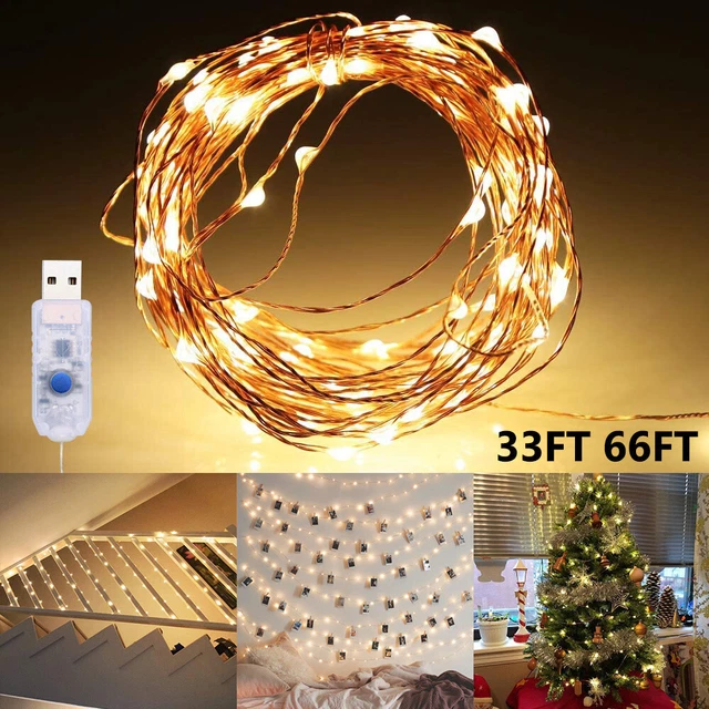 100/200LED Fairy String Lights DIY Micro Copper Wire USB 8 Modes Christmas Party