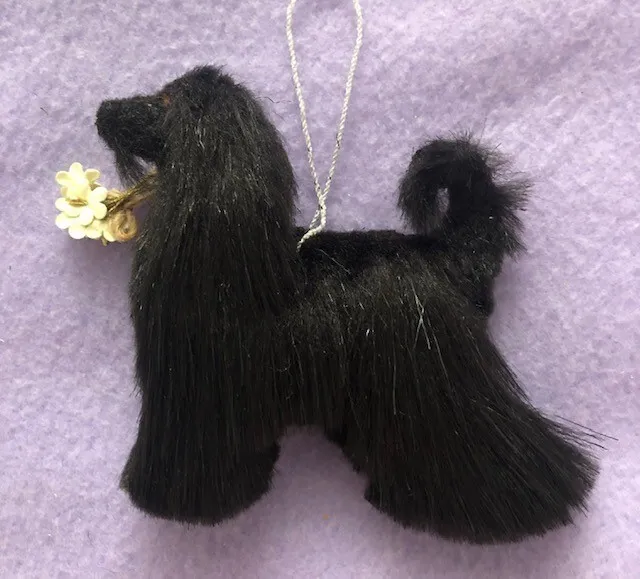 BLACK AFGHAN HOUND with BOUQUET of FLOWERS - PART NEEDLE FELTED DOG