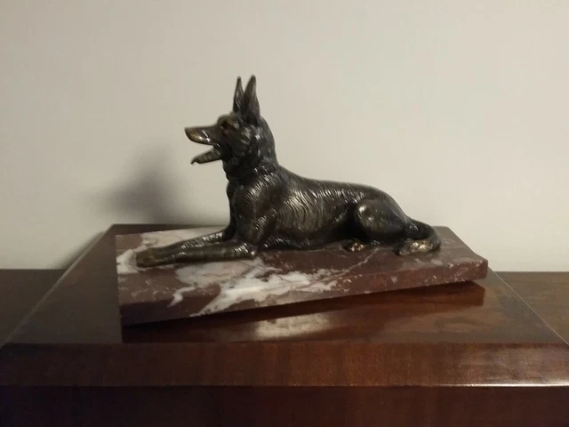 Sujet en bronze Tête chien Berger Allemand Socle marbre 1930 E705 - Vendu