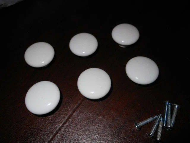 Porcelain Ceramic Cabinet Pulls 1.5" Knobs Lot Of 6