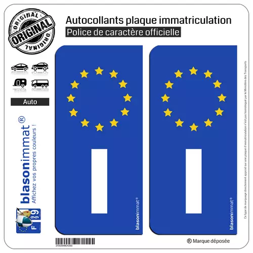 2 Stickers autocollant plaque immatriculation I Italie - Identifiant Européen