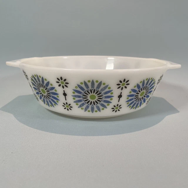 VINTAGE RARE PYREX JAJ Blue Iris Medallion Pattern Casserole Dish
