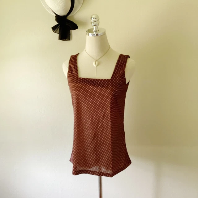 Vintage 70's Chocolate Brown Polka Dot Top Women's M
