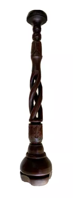 Vintage Large Tall Hand Carved Barley Twist Wood Pillar Candle Holder, 31-1/2"