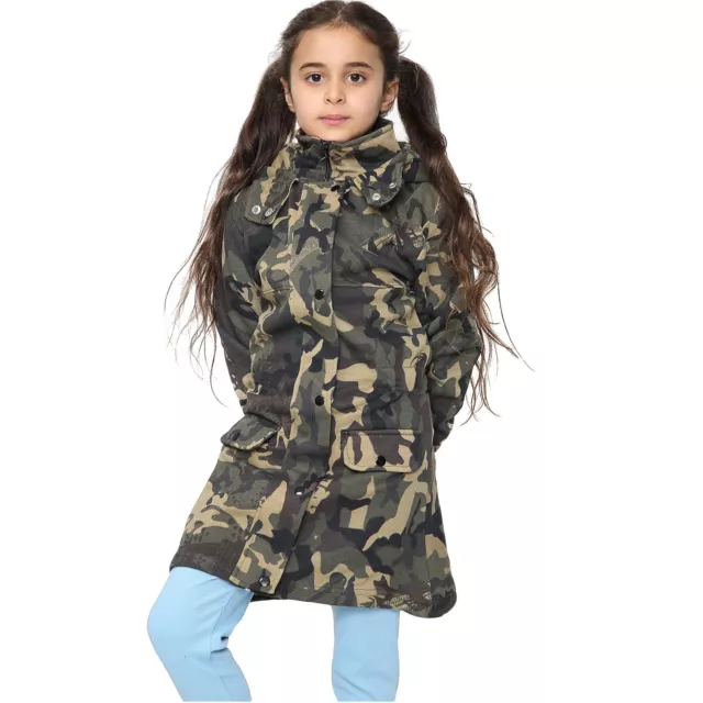 Kids Hooded Camo Green Parka Jacket Faux Fur Coat New Fashion Girls Age 5-13 Yrs