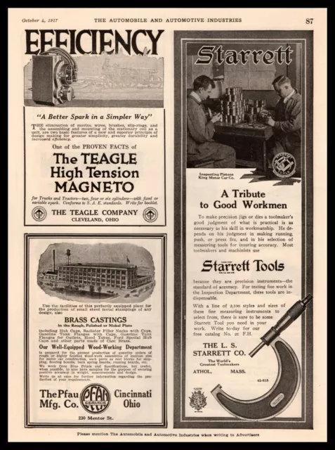 1917 Starrett Tools Athol Massachusetts & Teagle Magneto Cleveland Ohio Print Ad