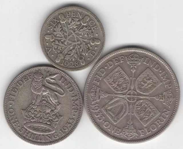 Großbritannien - Sixpence, Shilling, Florin 1928 Silber - George V. - sehr schön