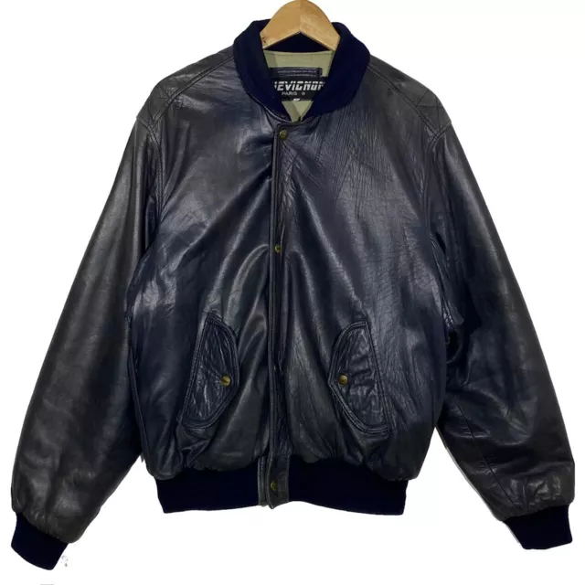 Veste Blouson En Cuir Noir Vintage 80’s Chevignon (Made In France)