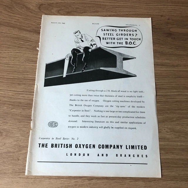 (STA40) Advert 11x8" The British Oxygen Company Limited. Carpentry In Steel