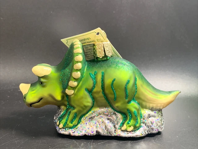 Old World Christmas Triceratops Dinosaur Dino Glass Tree Ornament 12498 Glitter