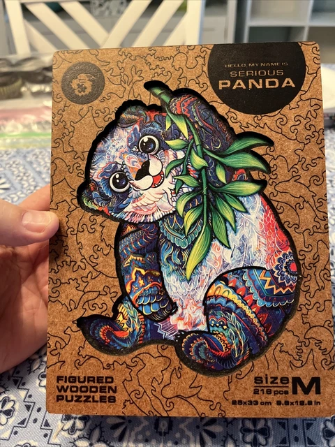UNIDRAGON Original Wooden Jigsaw Puzzles - Serious Panda, 216 Pieces, Medium