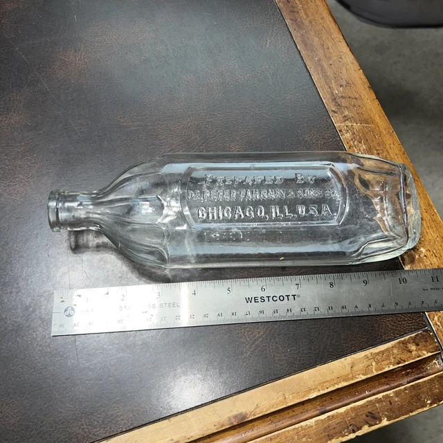 Vintage Early Glass Medicine Pharmacy Btl Dr. Peter Fahrney & Sons Chicago Ill