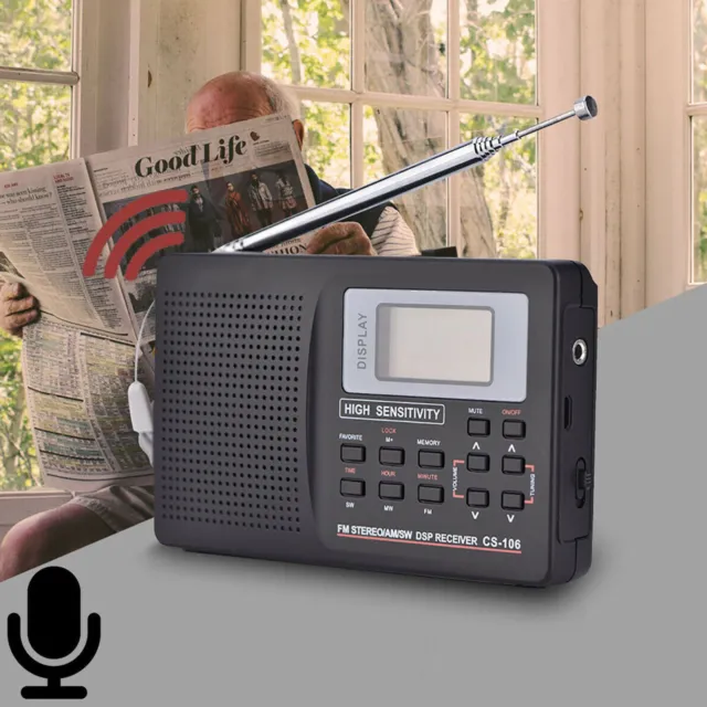 Récepteur radio numérique portable AM / FM / SW / MW + écouteur réveil