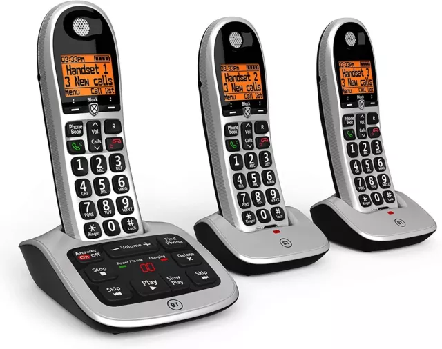 BT 4600 Big Button Trio Triple Cordless Phone Answering Machine Call Blocker