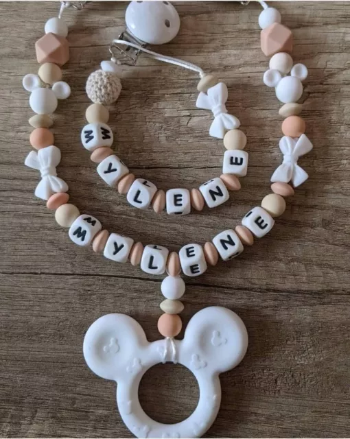 Set Kinderwagenkette Und Schnullerkette Personalisiert Mit Namen Name Maus