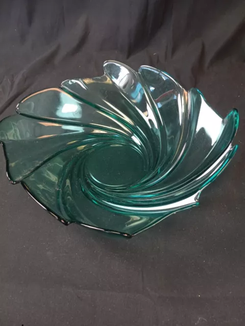 Vintage 11" Claire Burke Crystal Swirl Irregular Rim Aqua Blue/Green Bowl