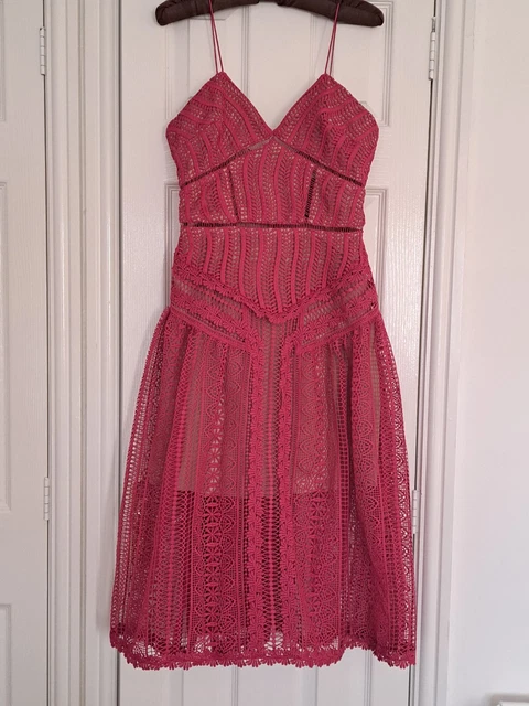 SELF PORTRAIT FUCHSIA Pink Spiral Lace dress size 10 UK 6 US