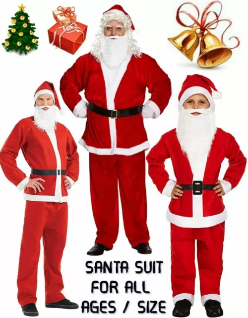 Adult Kids Santa Claus Father Christmas Suit Fancy Dress Costume Xmas Outfit