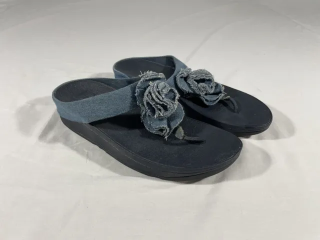 FitFlop Jean Denim Floral Thong Sandals Women’s 9, EU 41 H21-406