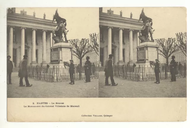 44/ CPA A 1900 Stéréoscopique - Nantes - La Bourse - Monument Colonel Villebois