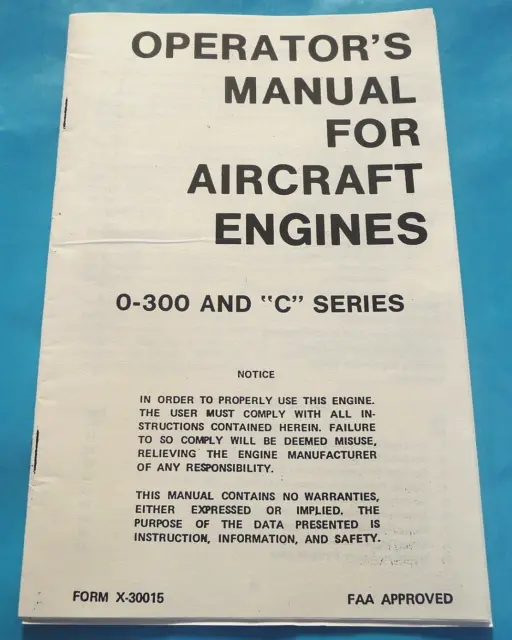 Continental C125 C145 O-300 Aircraft Engine Operator Manual FAA Approved Booklet