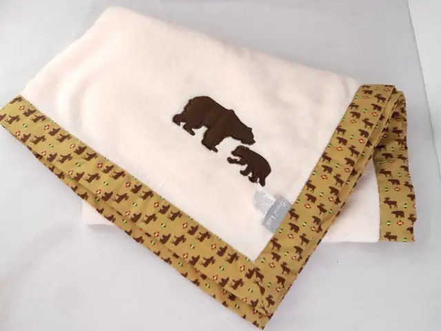 Baby Blanket Trend Lab Beige Brown Bear  30X40 Moose Ribbon Trim Forest Friends