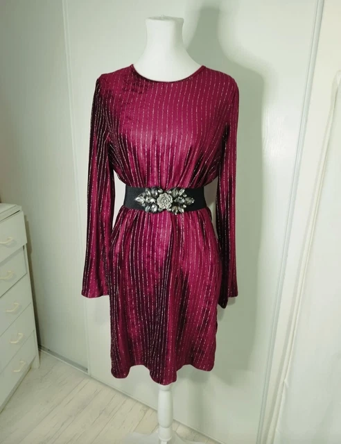 Robe De Soirée En Velours Bordeaux - Taille M/L (38/40), Manches Longues, Moulante, Neuf