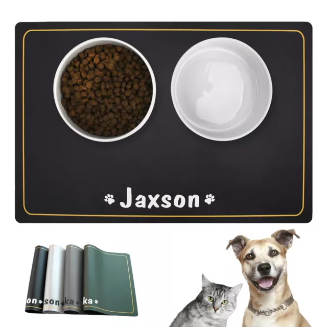 Pet Dog Feeding Mat Personalised with Name Waterproof Cat Bowl Placemats Grey