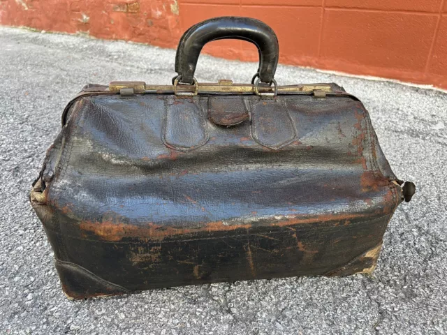 Vintage Antique apothecary Black Medical Doctors Bag Leather Statler Cowhide